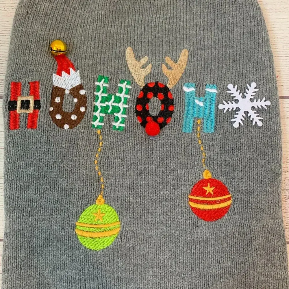 Fab Dog Christmas Holiday Dog Sweater with Jingle Bell and HO HO HO Medium
